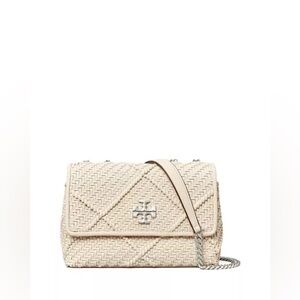 New Kira Small Diamond Woven Convertible Shoulder Bag in White